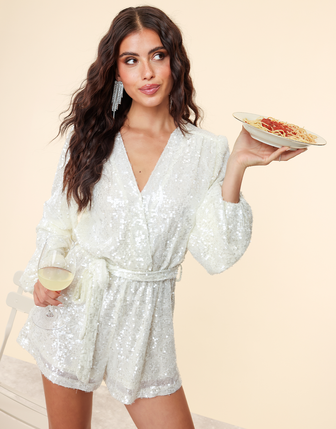 Viola | Weiße Pailletten - Playsuit