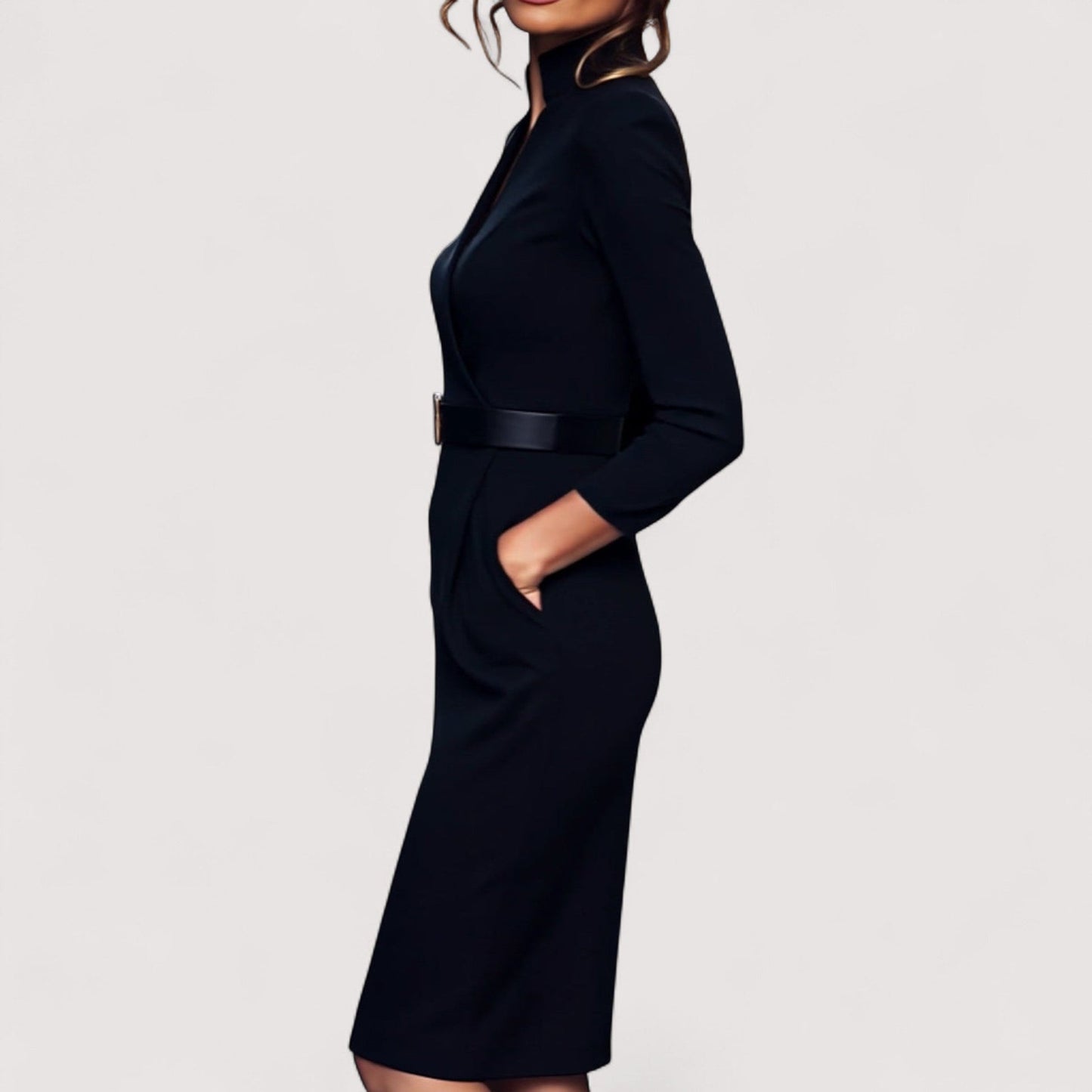 Tiara | Verfeinertes Kleid mit Gürtel und Mandarin-Kragen