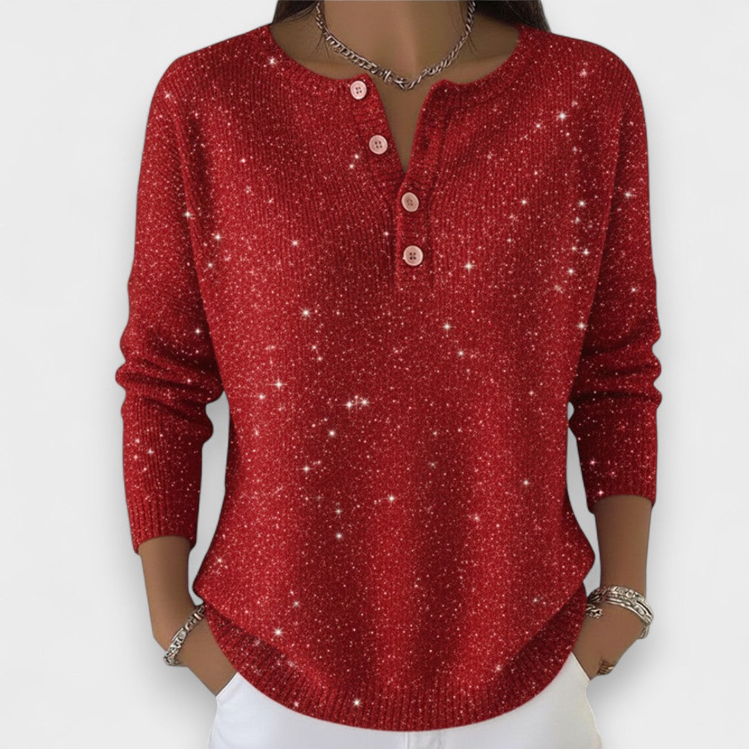 Lucia | Langärmeliger Rundhals-Pullover mit Knöpfen