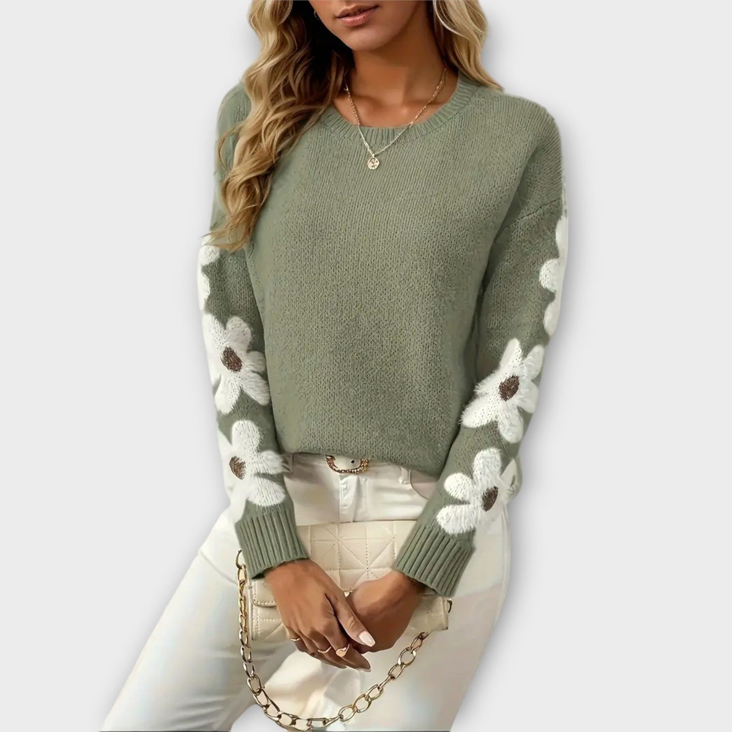 Emma | E weicher Strickpullover mit Blumendesign